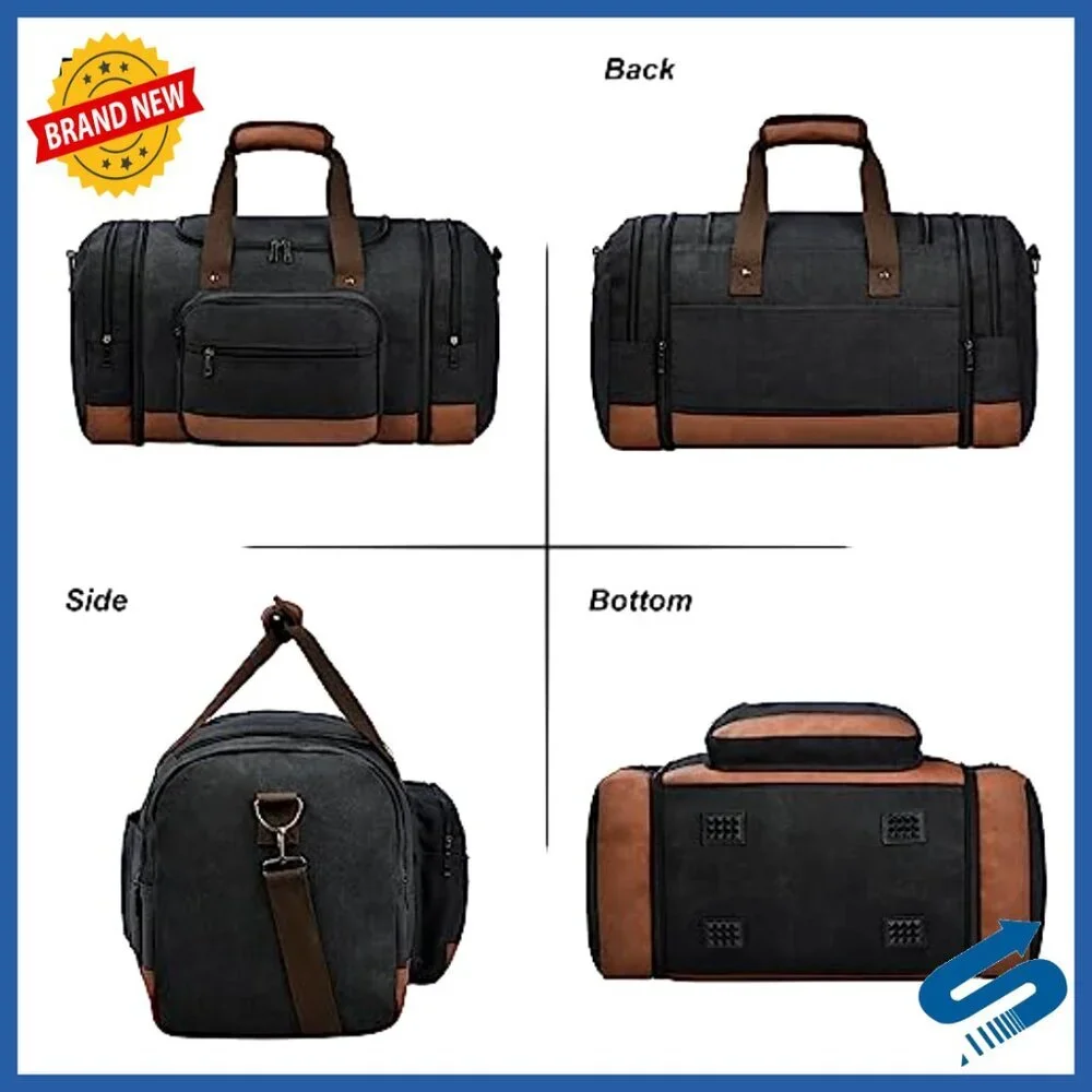 Canvas Travel Duffel Bag Expandable Carry On Luggage Multi Pocket Design
